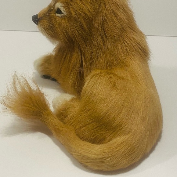 Vintage Lion Figurine Real Fur Glass Eyes Hair Sculpture Very Rare 9”-5” - Picture 4 of 12